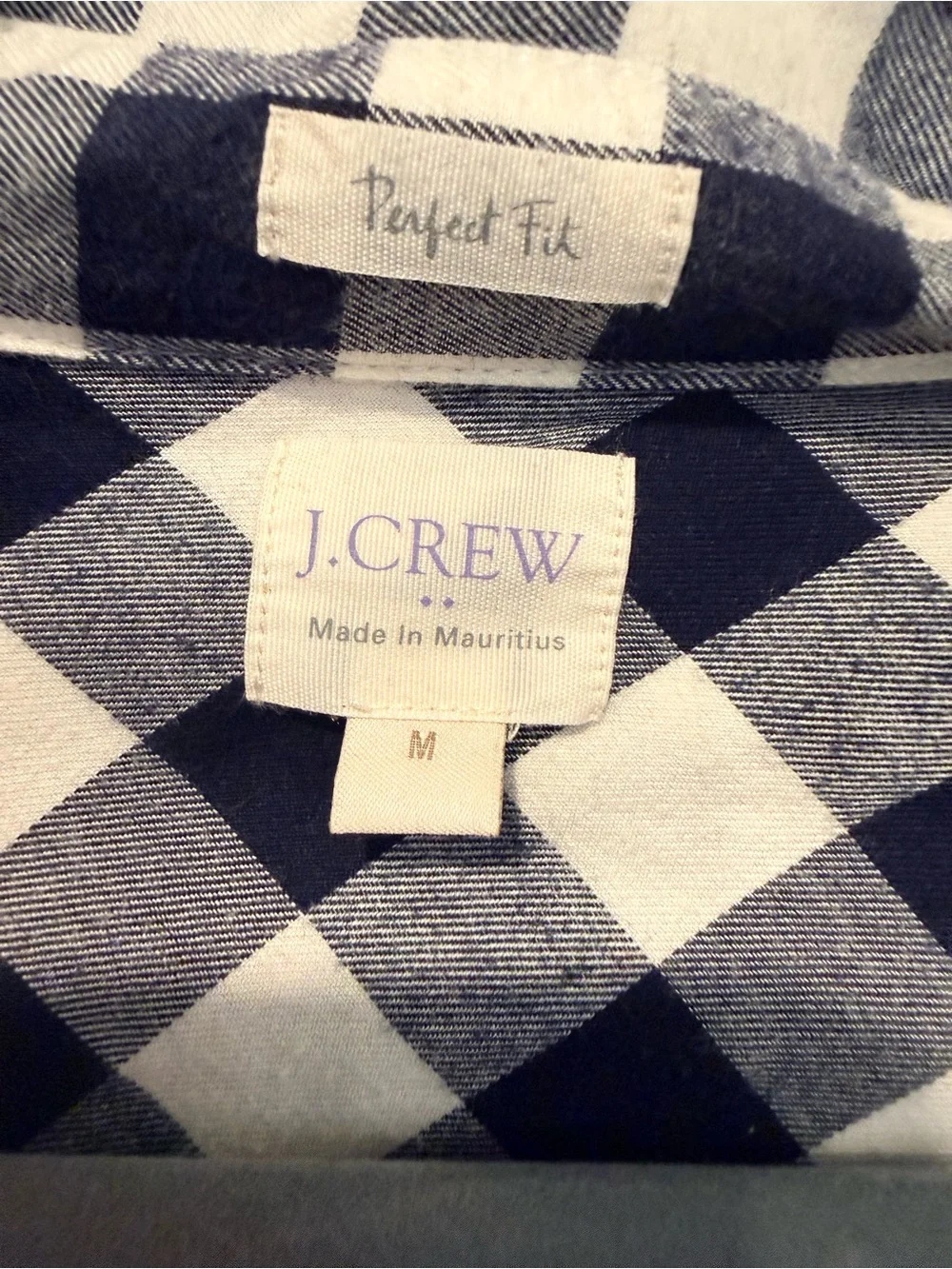 J.Crew Perfect Fit Navy Gingham Cotton Button-Down Shirt Medium